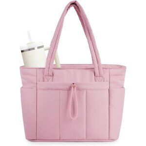 Puffer Tote Bag for Travel, Pink